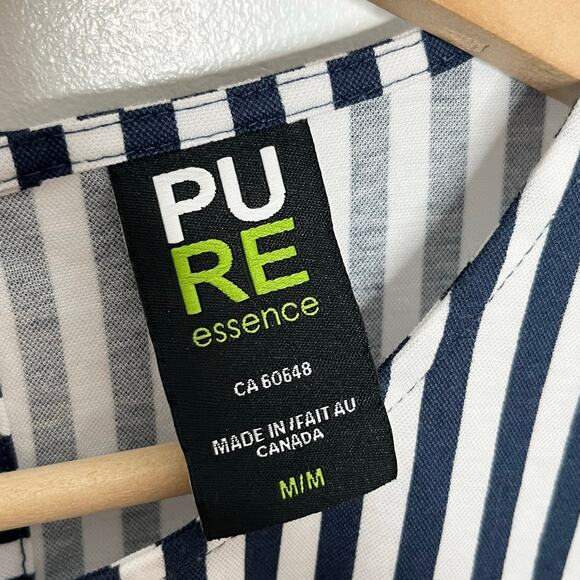 Pure Essence Short Sleeve Top Womens Medium Navy White Stripe Boxy Casual - Picture 5 of 10